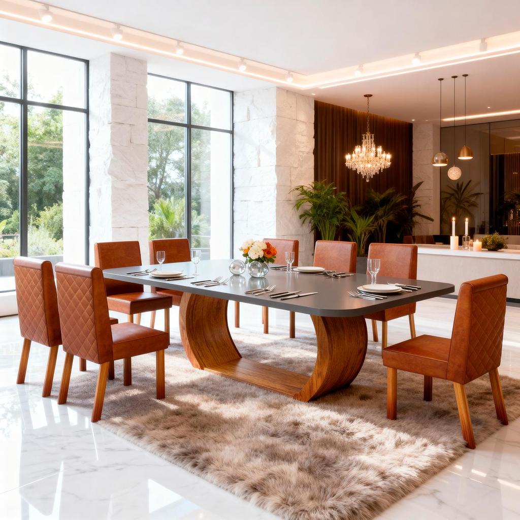 Sala de Jantar 220x110 Stone 8 Cadeiras Yara Terra Cota Bom Pastor