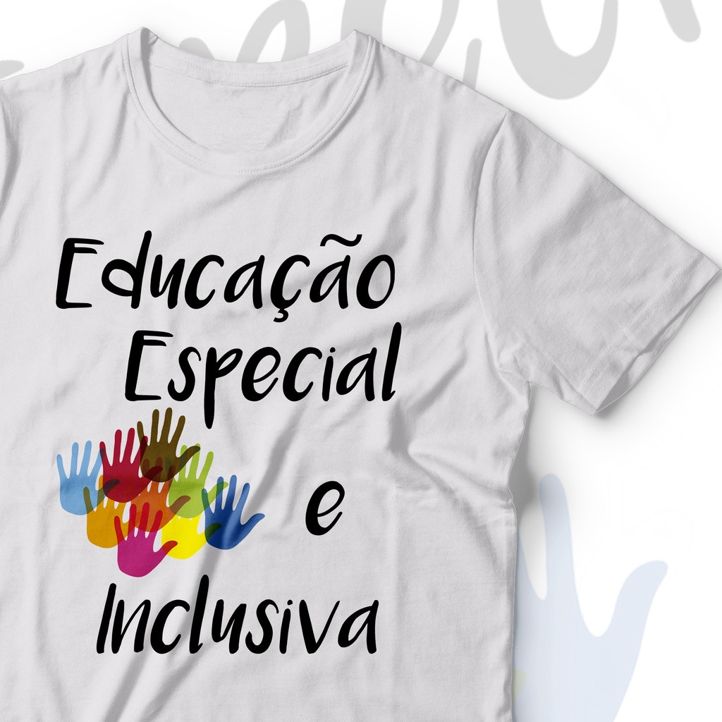 [Camiseta Premium em Algodão Puro] BOWCamisa Educação Especial e Inclusiva Sublimada Branca Símbolo Ed. Especial