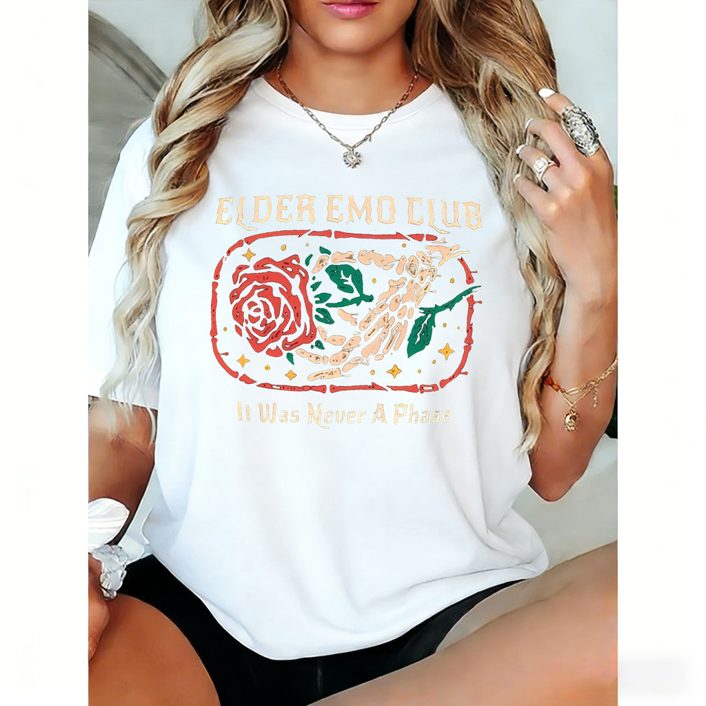 Camiseta Feminina Eider Emo Club It Was Never A Phase Estampa Rosa Flor Estrelas Verde Confortável Linda Estilosa Moda F