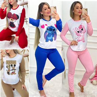 Pijama Feminino Manga Longa e Calça Luxo Inverno Personagens copia