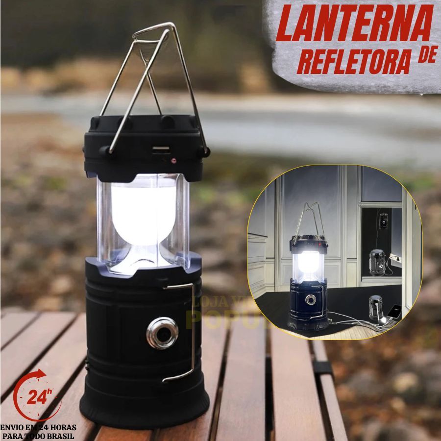 Lampião Luminária Carregador Solar Camping Usb Led Lanterna