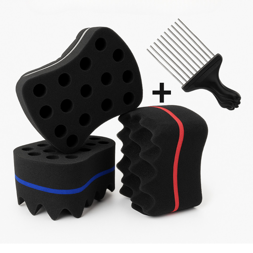 Esponja Nudred  Nudread Enrolar Cabelo Dupla M16mm + Pente Afro Desembaraçador