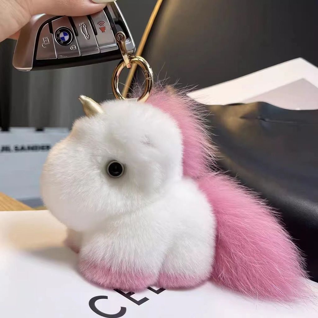 Imitação de pele de coelho Rex unicórnio pingente saco de pele ornamentos bonito boneca de pelúcia sonho cavalo branco c