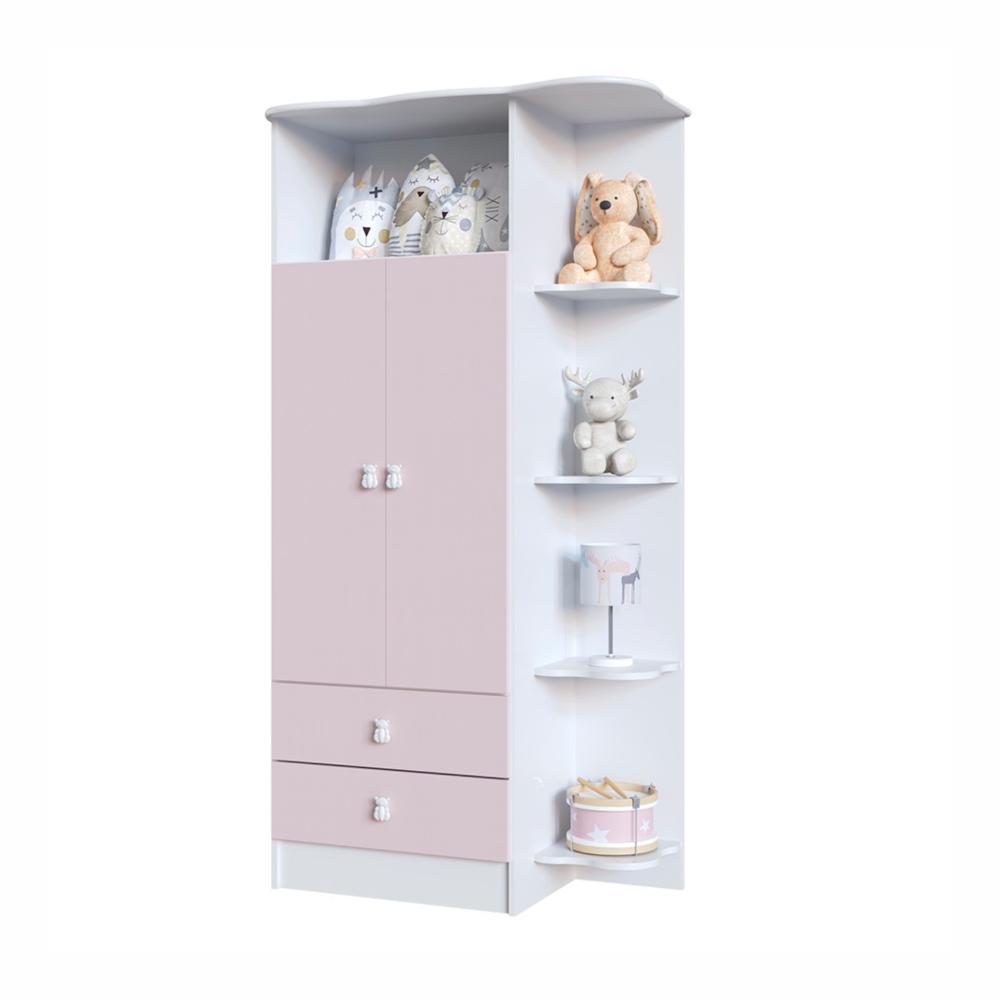 Guarda Roupa Bebê Percasa 2 Portas 2 Gavetas Cantoneira Branco/Rosa