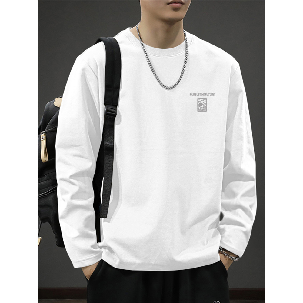 Americano pesado algodão de manga comprida camiseta masculina Street Wear primavera outono All-Match moletom masculino s