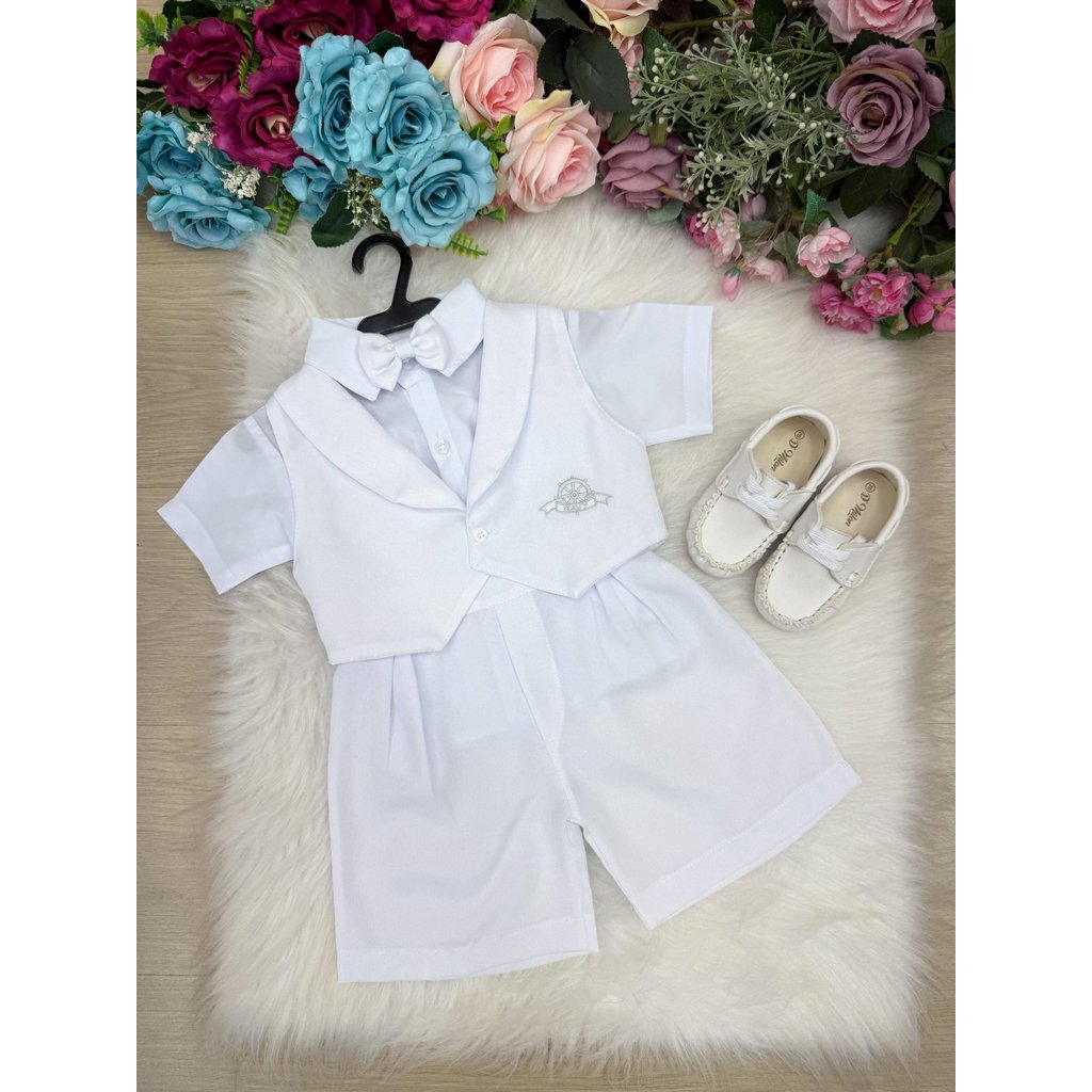 Conjunto Baby Masculino Infantil Social Colete Branco Completo Batizado Casamento Pagem Noivinho