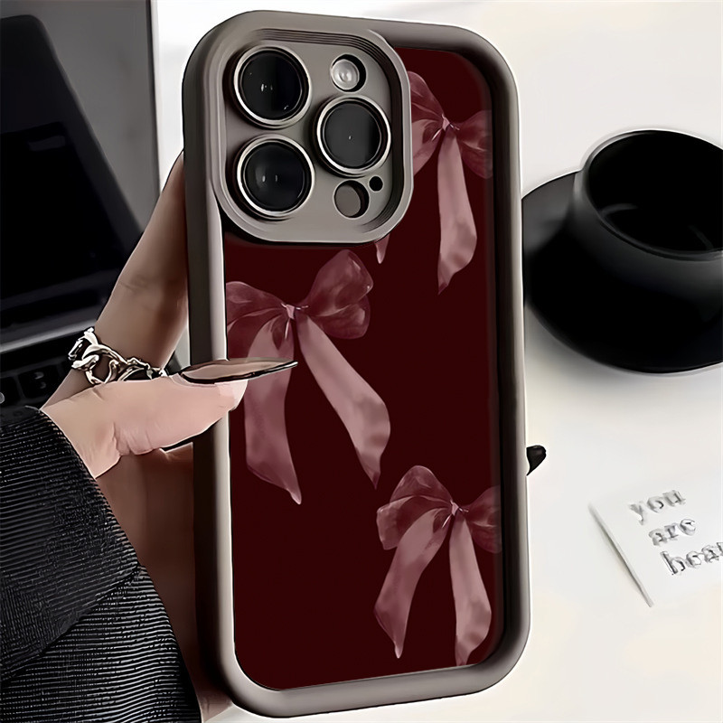 Capa De Telefone Para Samsung A15 A07 A16 A06 A55 A35 A56 A05 A36 A26 A25 A54 A34 A14 Vinho Vermelho Veludo Bowknot Desi