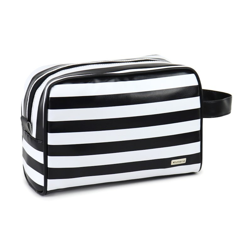 Necessaire Essential Grande Listrado Preto e Branco