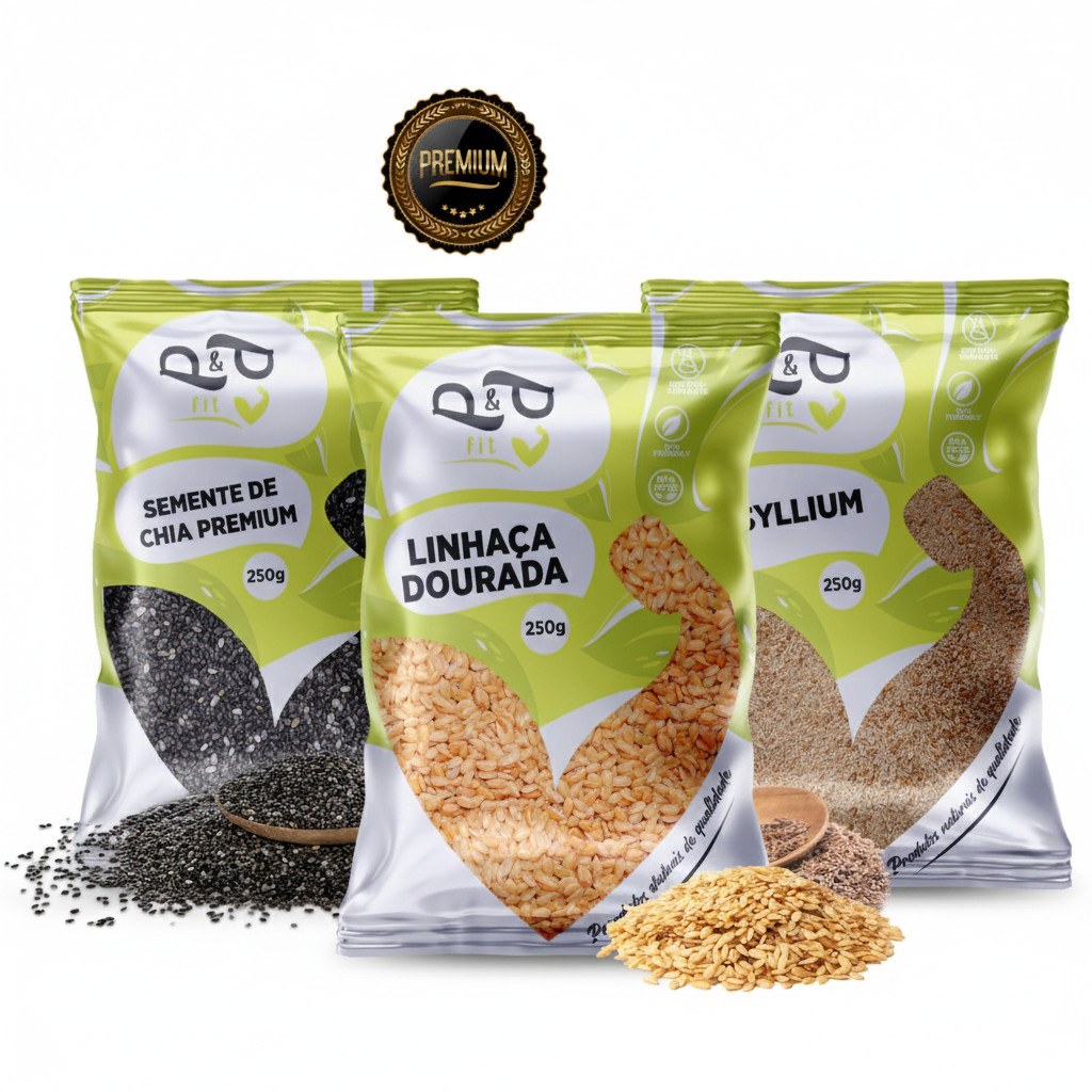 Kit Mix de Sementes Chia + Linhaça + Psyllium Fibras Low Carb Total 750g em Oferta na Shopee