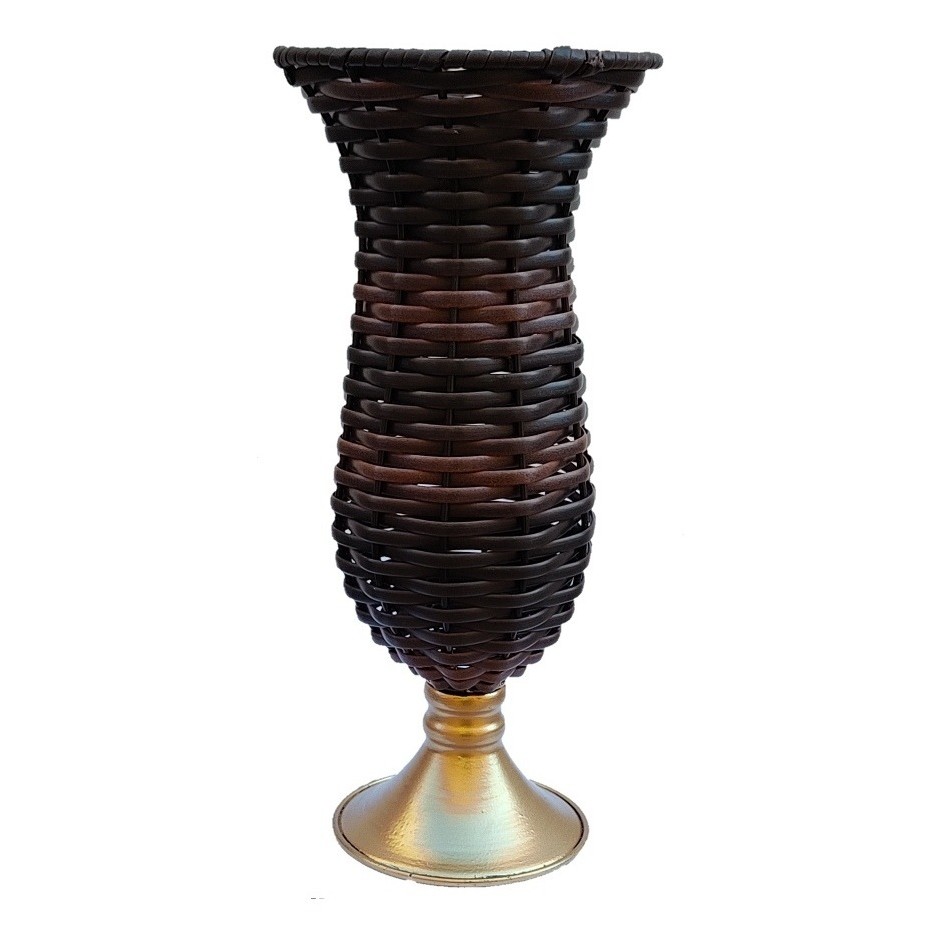 Vaso Mesa Taça Base Dourada Junco 30cm