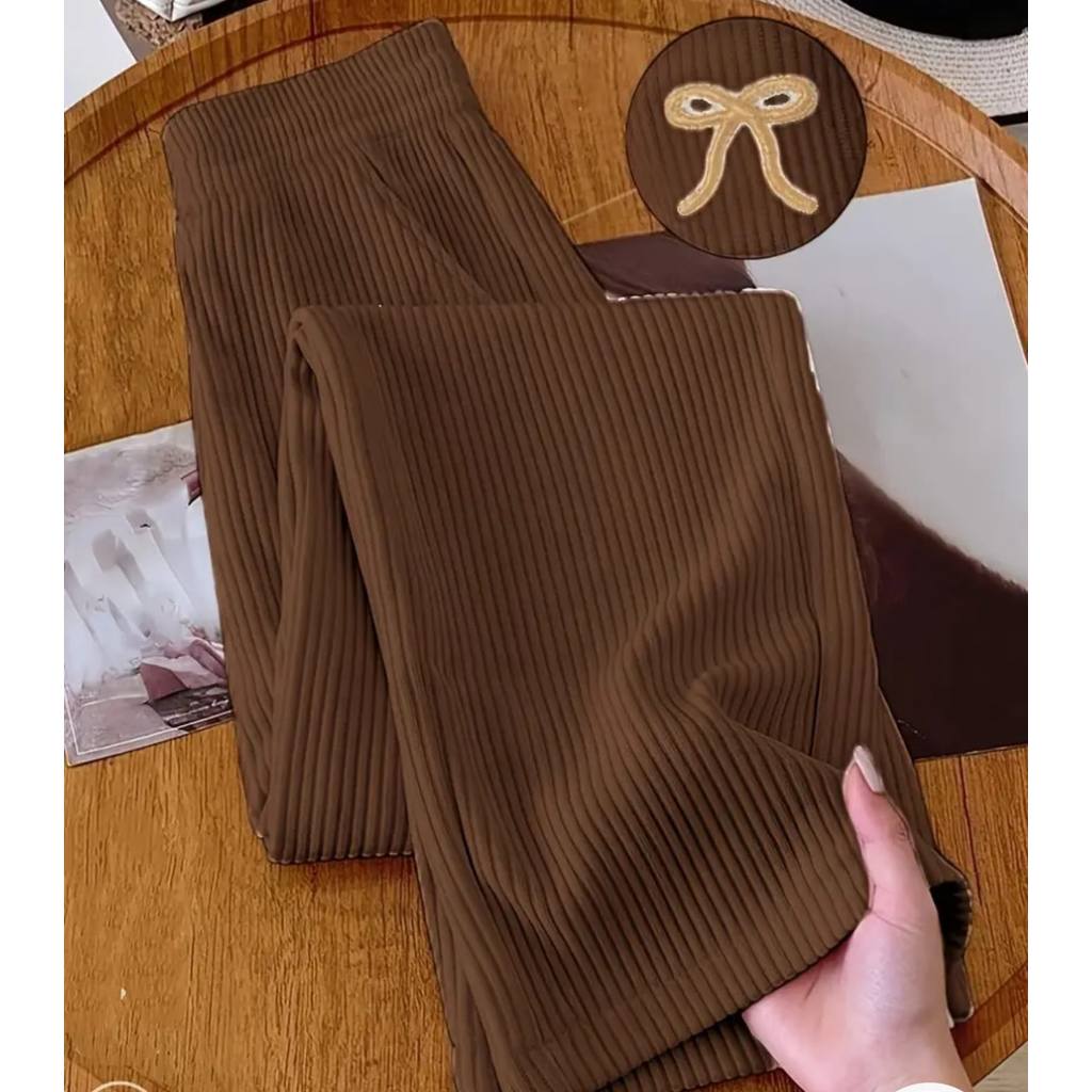 Calça Pantalona Feminino Cintura Alta Tecido Canelado em Oferta na Shopee
