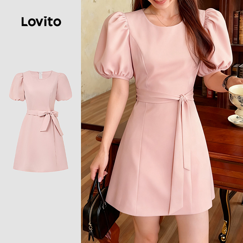 Lovito  Vestido Rosa Feminino Primavera/verão, Casual, com Cadarço, Simples, para lazer. L173AD087 em Oferta na Shopee