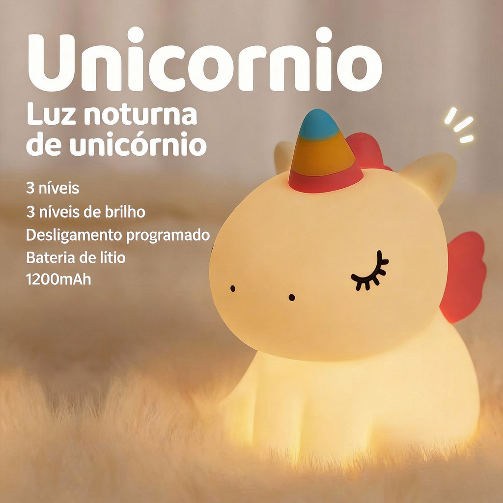 Luminária Abajur Silicone LED Touch Recarregável 7 Cores Unicórnio Panda Kapibala Quarto Bebê Infantil — imagem 2 de 2