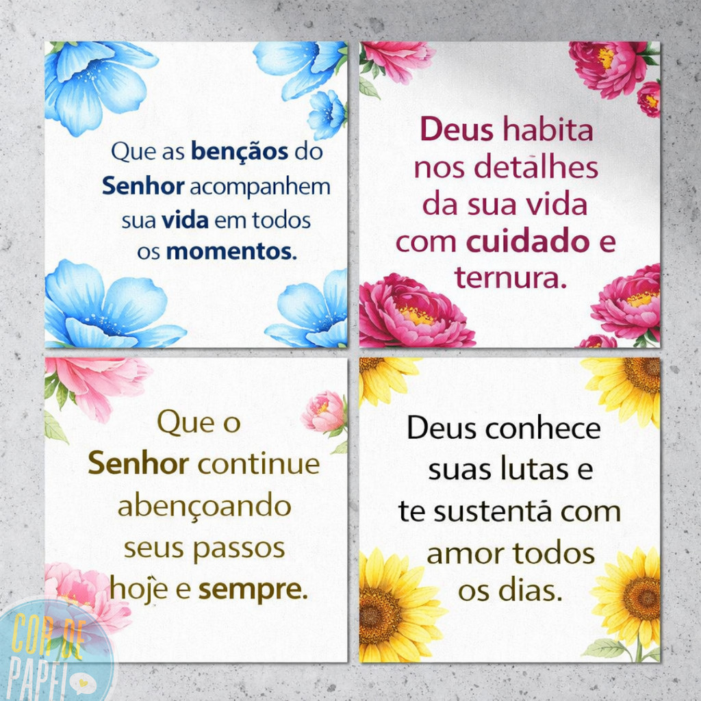 Cartões Girasol Flores Cristãos com Frases de Bênção e Amor 5x5cm