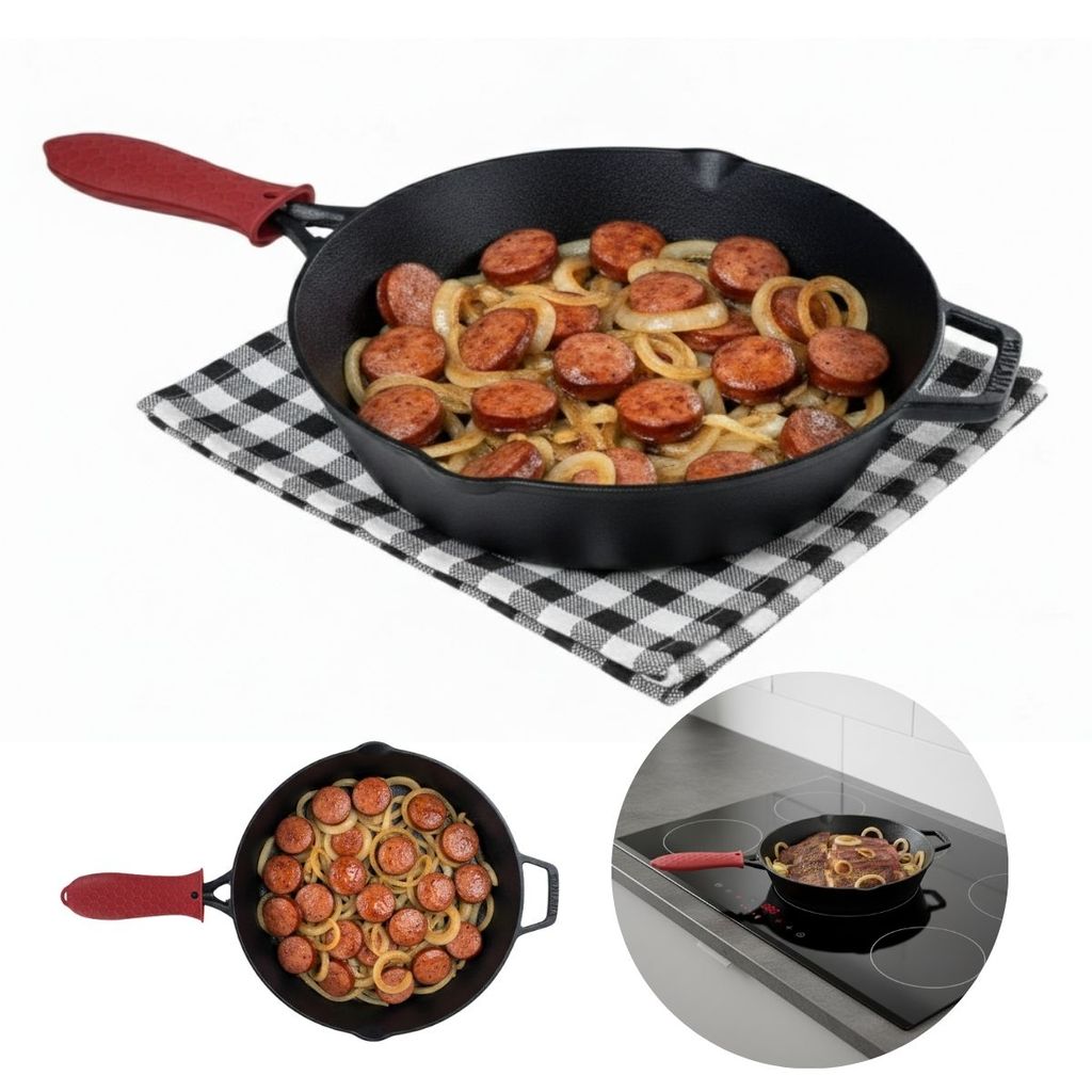 Frigideira de Ferro Fundido Grande Funda Skillet 28 cm Cabo de Ferro c/ Pegador de Silicone