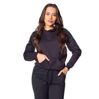 Blusão de Moletom Feminino Desayner com Capuz Preto em Oferta na Shopee