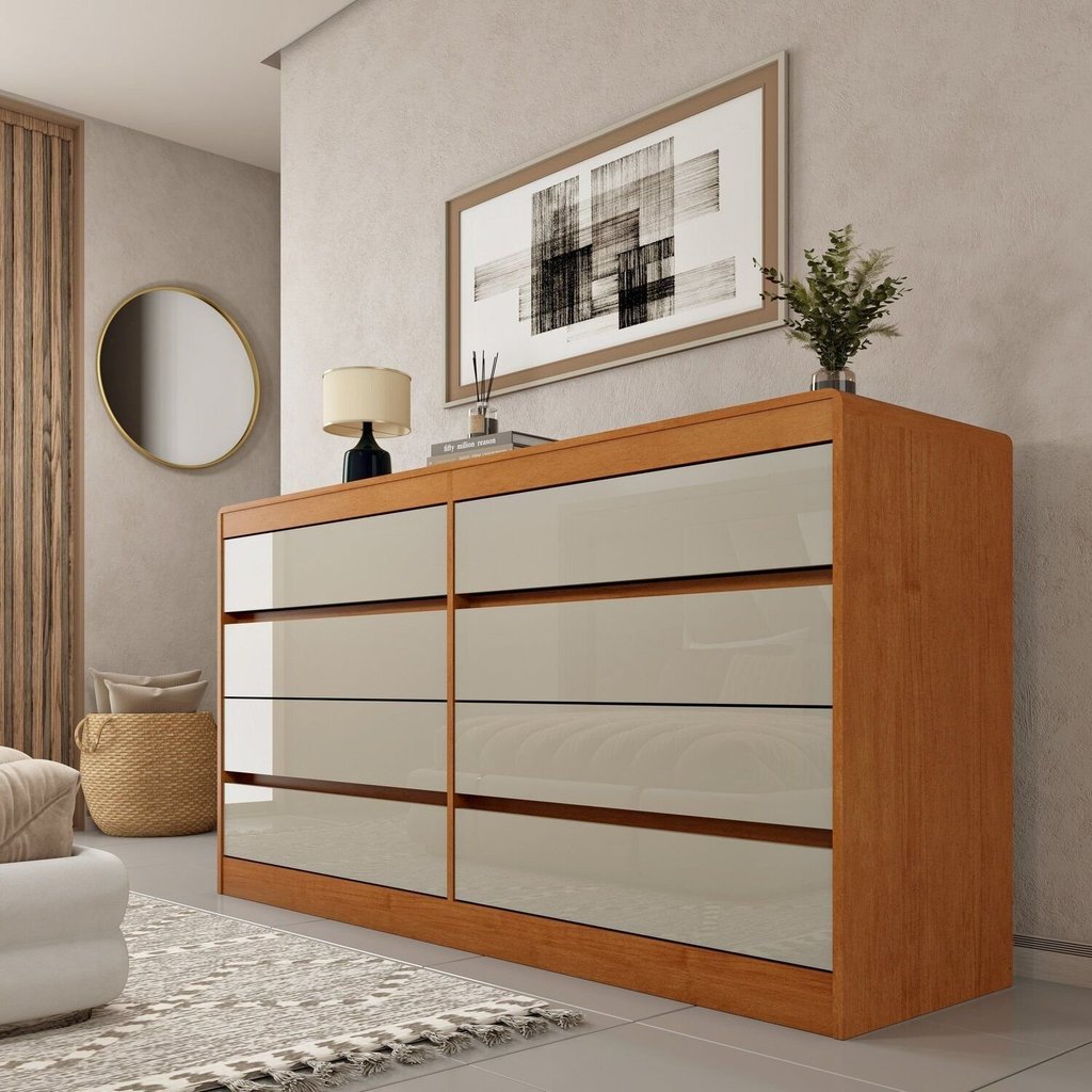 Cômoda 8 Gavetas Orgânica Luna 100% MDF 158cm Yescasa Marrom/Cinamomo/Off White Cinamomo/Off White