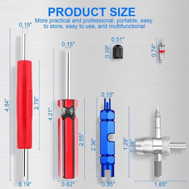 Kit de Reparo de Válvula de Pneu 44 Peças - Ferramenta de Remoção e Instalação + Núcleos e Tampas