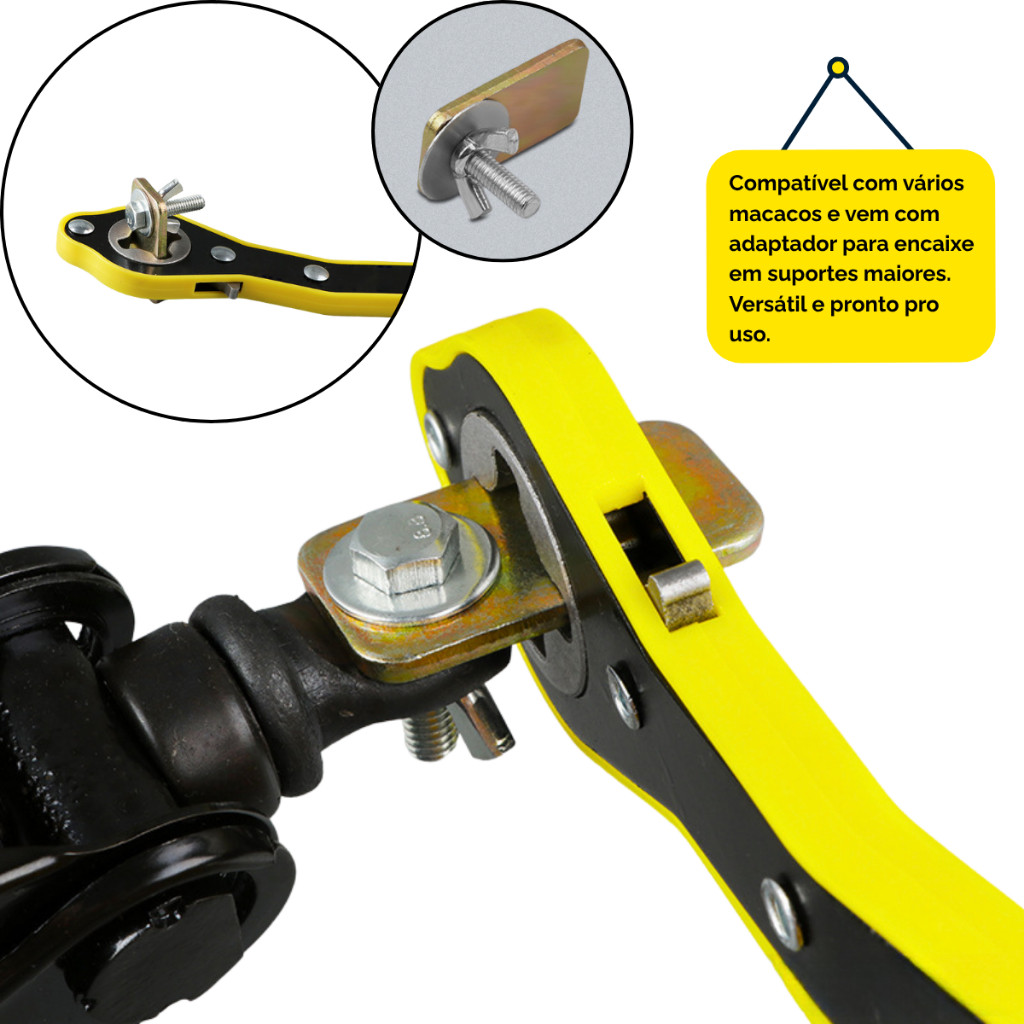 Chave Catraca para Macaco Sanfona de Carro Jack Universal Automotivo Portátil Mecânico + Adaptador