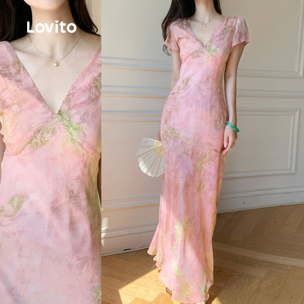 Lovito Vestido Casual De Férias Com Zíper Toque Macio Rosa Para Primavera/verão L145LD056 em Oferta na Shopee