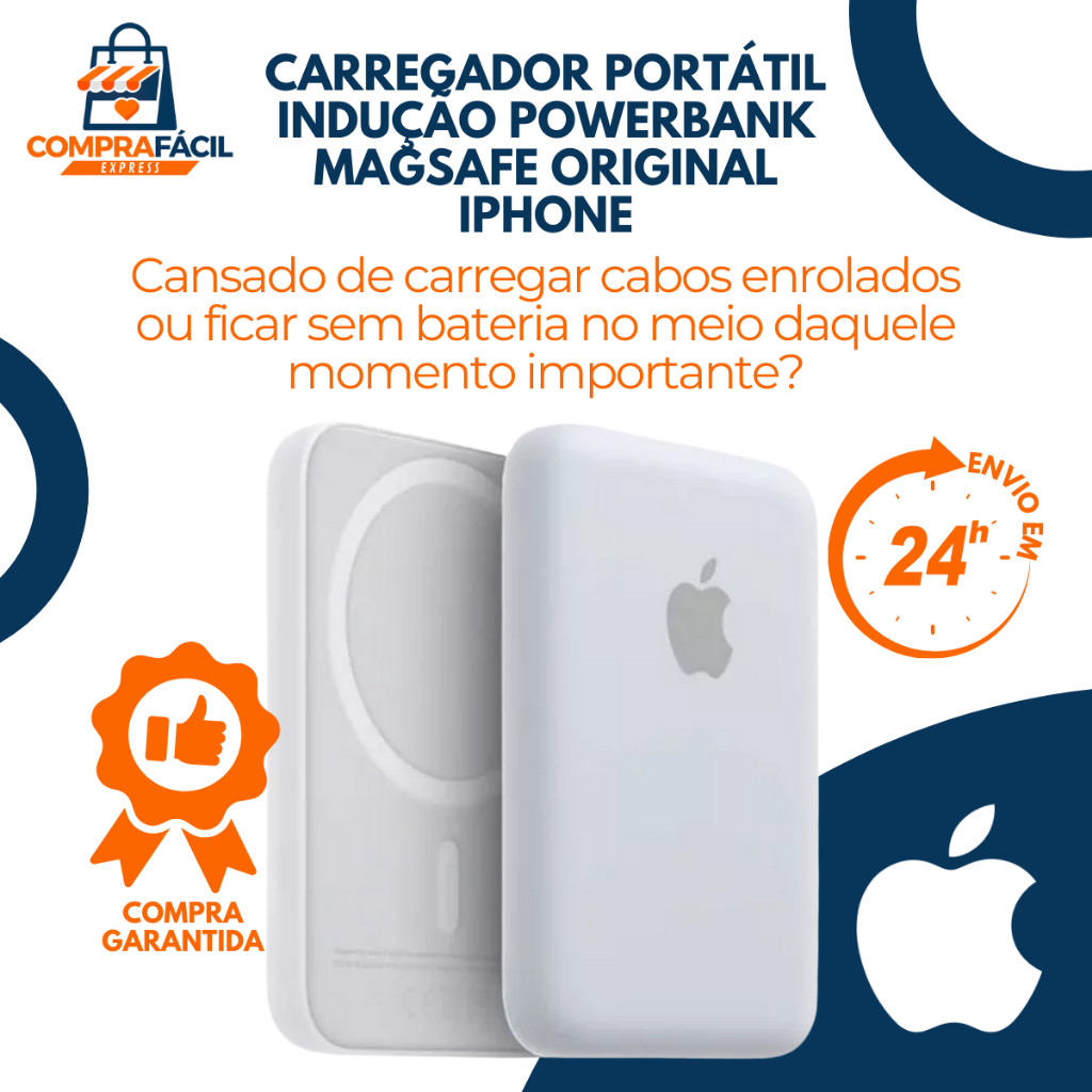 Carregador Portátil PowerBank MagSafe Premium Slim Original Sem Fio Indução Apple iPhone Bateria Magnética 5000mAh