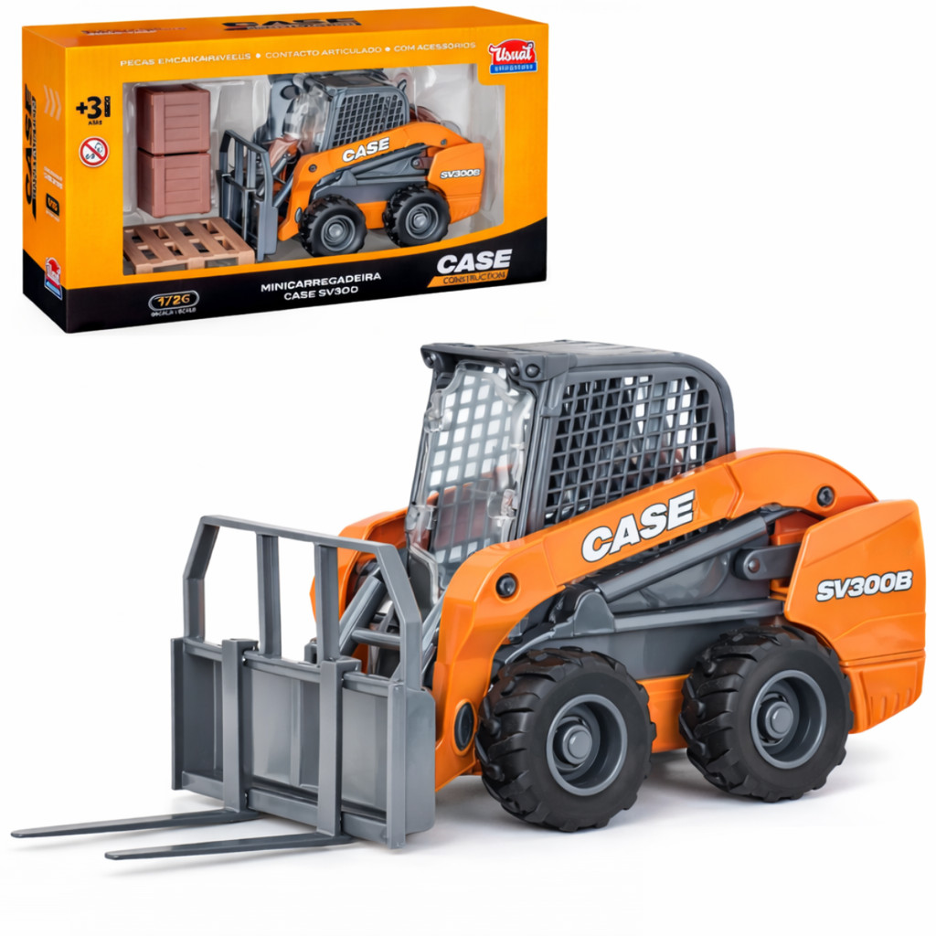 Brinquedo Mini Carregadeira CASE SV300 B Empilhadeira Infantil Escala 1:26