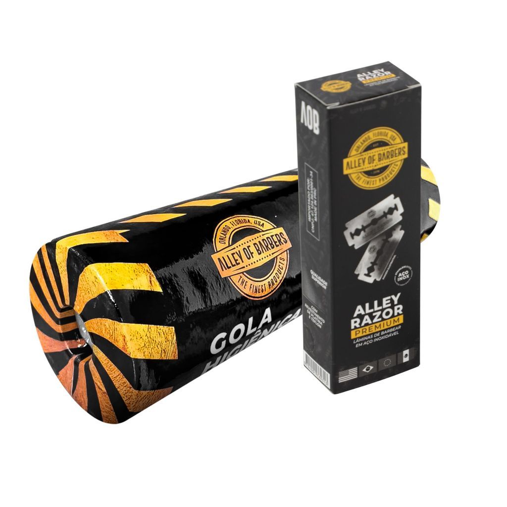 Kit Barbearia: Gola Higiênica 500 Unidades + Caixa de Lâminas Alley of Barbers