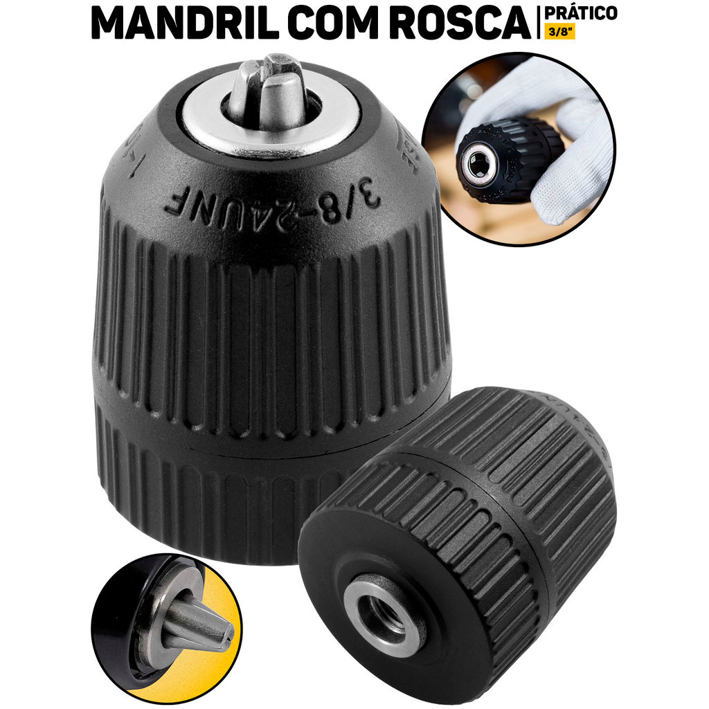 Mandril Furadeira Profissional 3/8 Aperto Rápido Furadeira Parafusadeira Eda