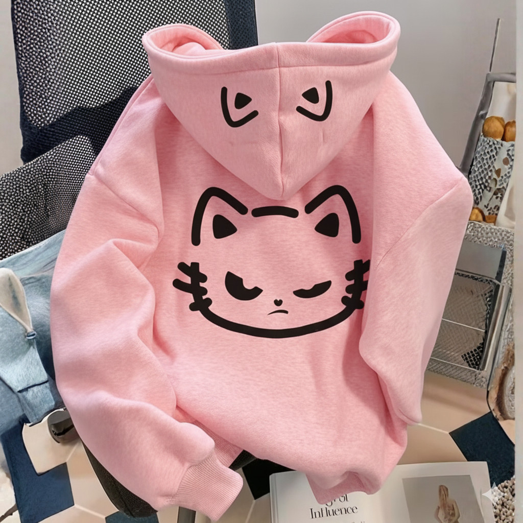 Moletom Canguru Gatinho Orelinhas no Capuz Tedência Cats Bolso Frontal e Capuz Estampa Y2k Fofa — imagem 2 de 2