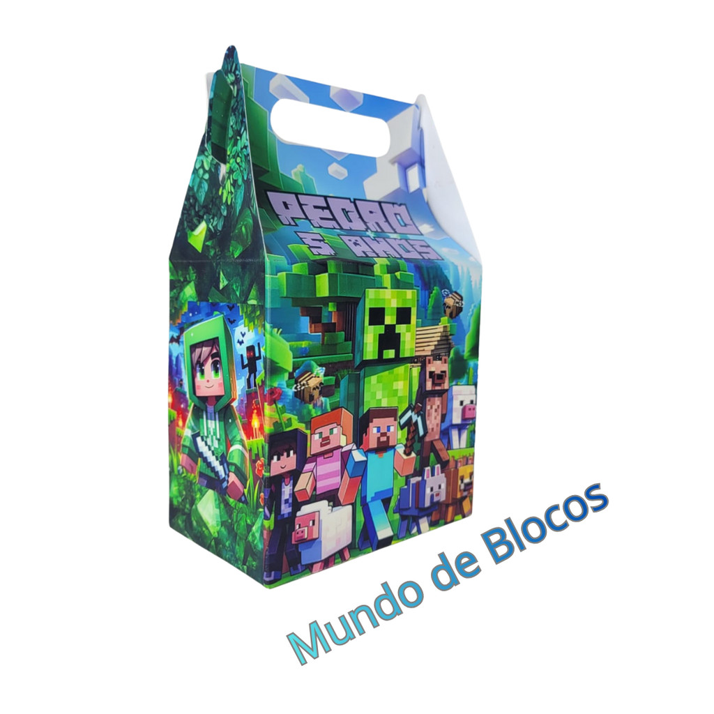 Caixinha Maletinha Minecraft kit Personalizada Nome e Idade Decoração de Festa Lembrancinha de Luxo Brilho em Oferta na Shopee
