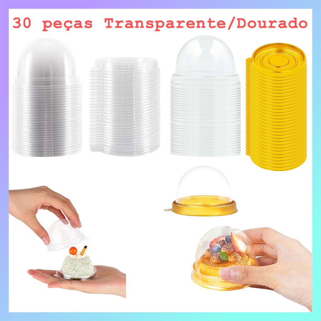 30 Peças Caixa de Cúpula Transparente, Porta-Bolos de Plástico com tampas de cúpula, Caixa de Embalagem de Bolo