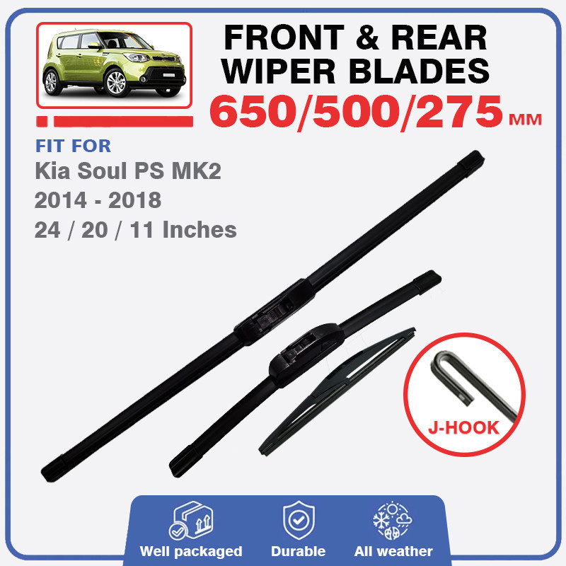 Lâminas De Limpador De Para-Brisa Dianteiro E Traseiro , Kia Soul PS MK2 2014-2018 EV , Acessórios De Borracha , Recarga