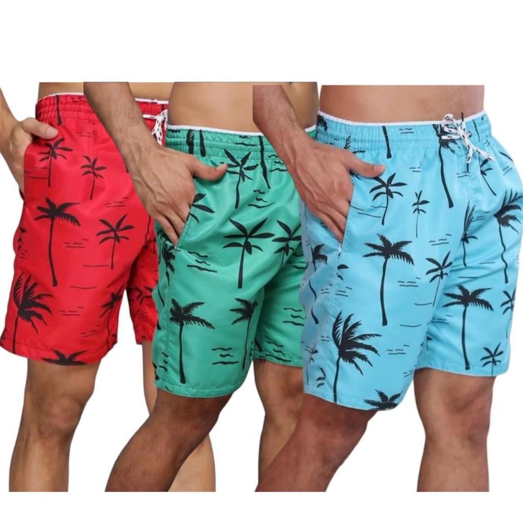 KIT 3 Bermudas Tactel Coqueiro Tecido Premium Bermuda Mauricinho Surf Praia Secagem Rápida Academia