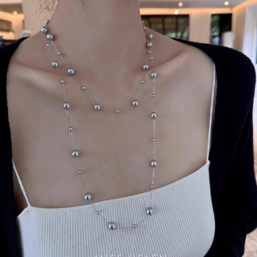 colar colar aço inoxidável Longo em camadas colar de pérolas feminino luz luxo nicho High-End longo Halterneck camisol
