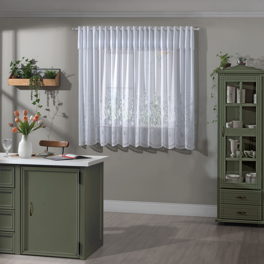 Cortina de Cozinha Renda Tulipa 2,80m x 1,50m x 30cm Delicada Floral Trabalhada Clássica Decorativa em Oferta na Shopee