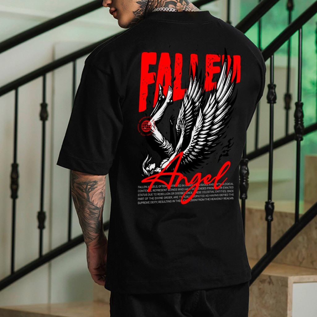 [Camiseta Premium em Algodão Puro]CC Ripfire Camiseta Oversized Streetwear Masculina 100% Algodão Estampada Angel Anjo S