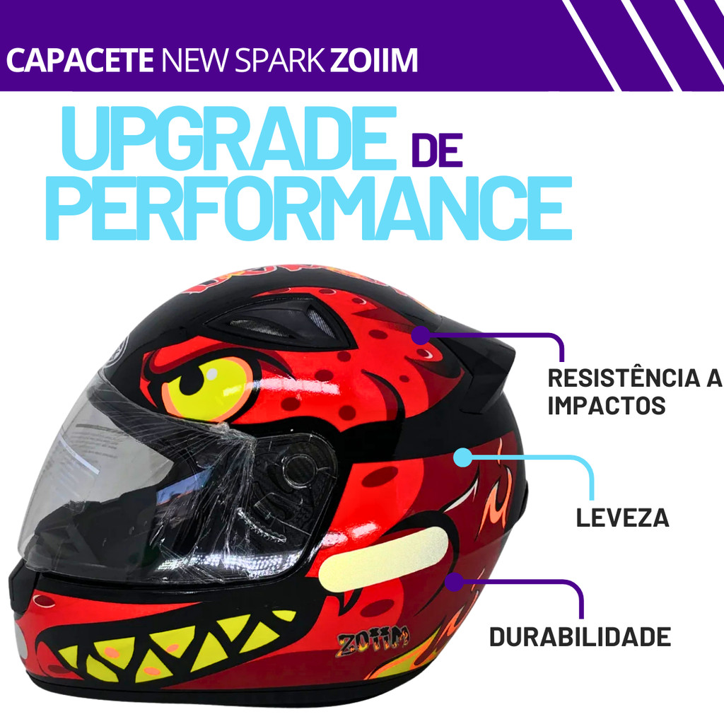 Capacete Moto Ebf New Spark Zoiim Preto Masculino Feminino Fechado Esportivo — imagem 2 de 2