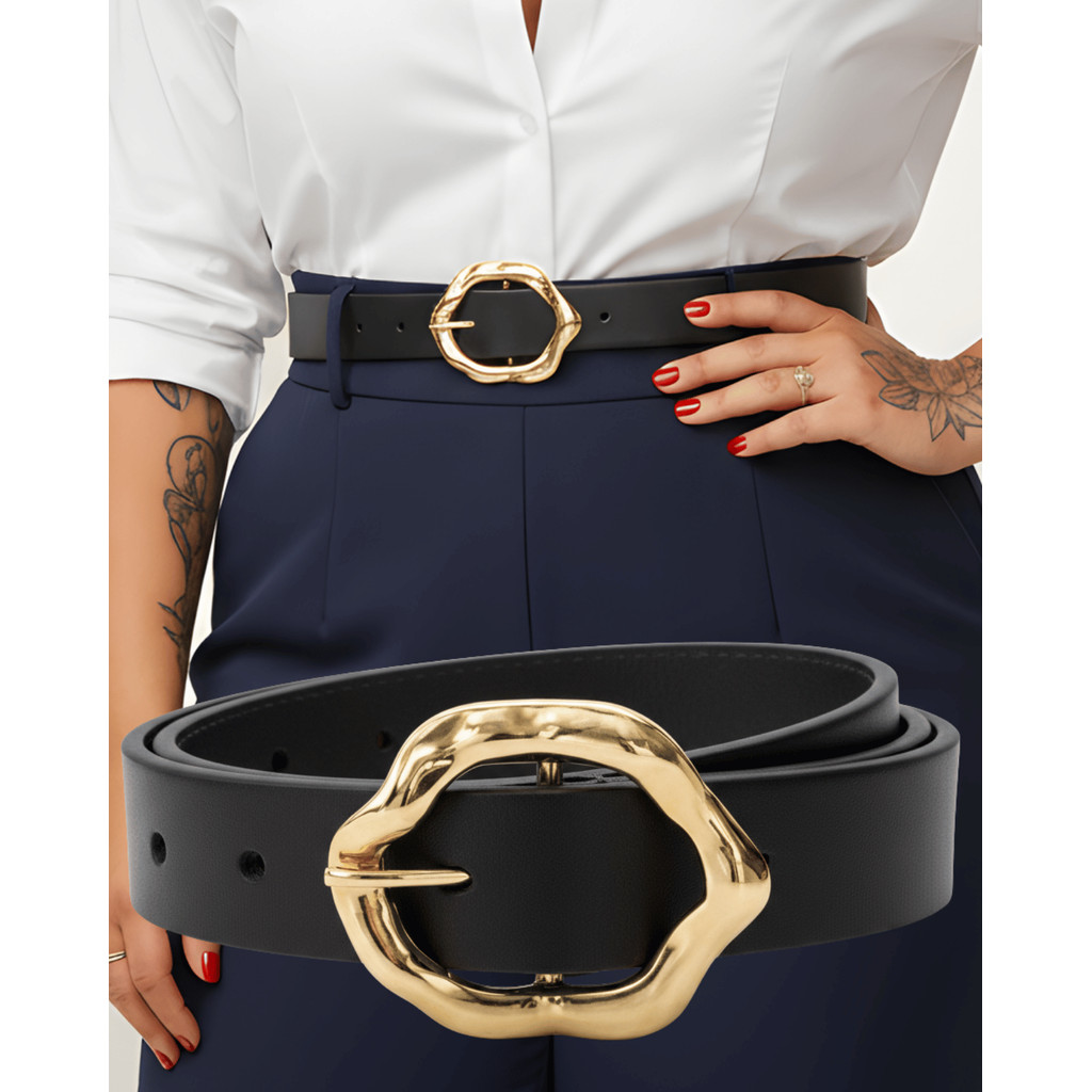 Cinto Feminino Plus Size Elegante Alfaiataria Casual Couro Sintético Social Fino Básico Sofisticado em Oferta na Shopee