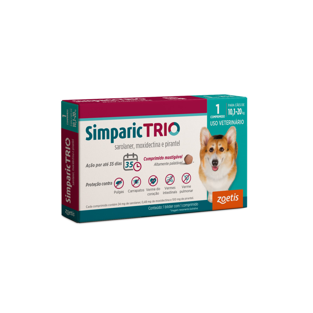 Simparic Trio Antipulgas, Carrapatos E Vermes Cães 24Mg C/ 1 Comp. em Oferta na Shopee