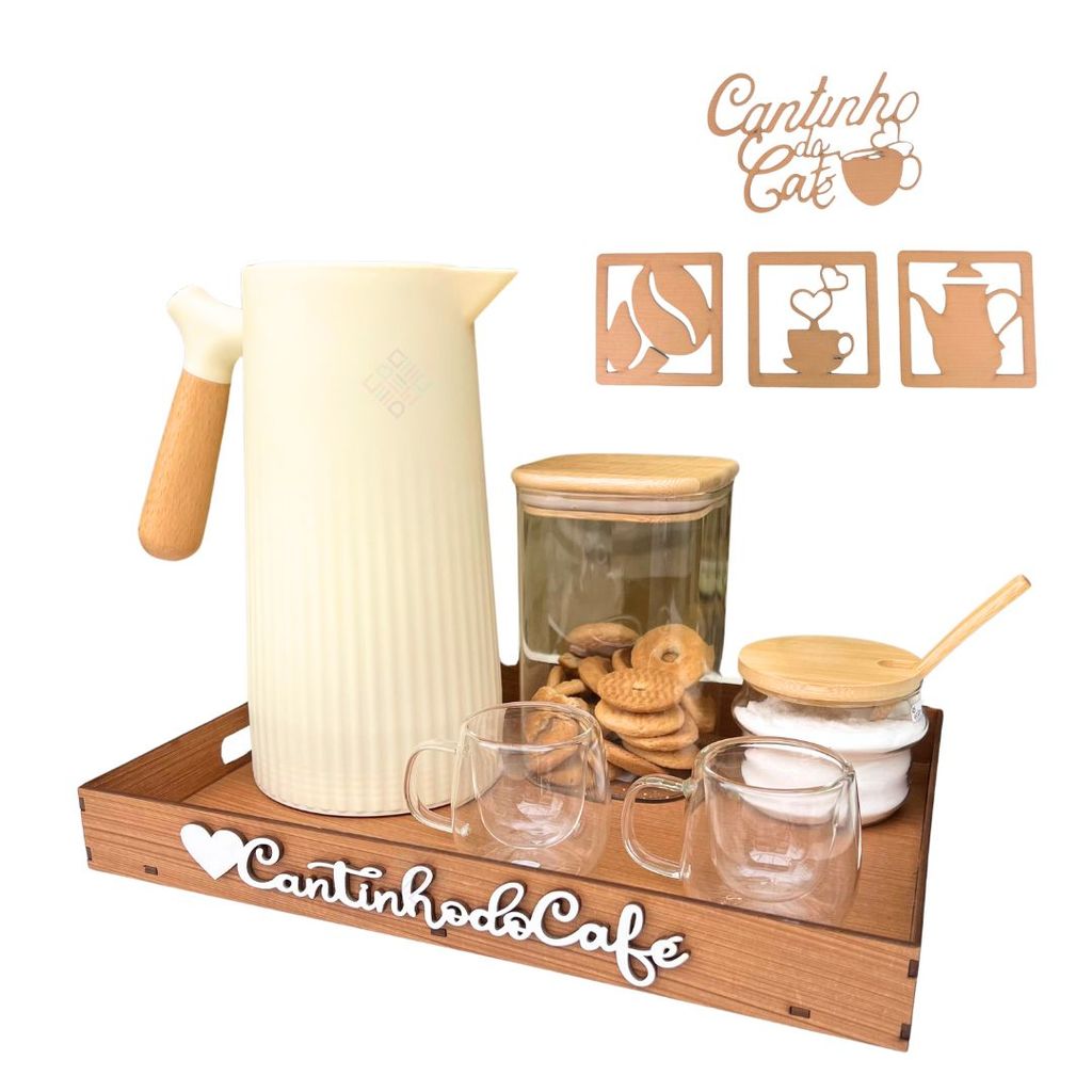 Kit Bandeja Com Apliques Parede Cantinho Do Café MDF Decorativo e Organização Funcional Para Cozinha em Oferta na Shopee