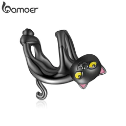 Bamoer Bead Bonito Gato Preto Pingente DIY Pulseira Colar Acessórios Para Presentes Femininos