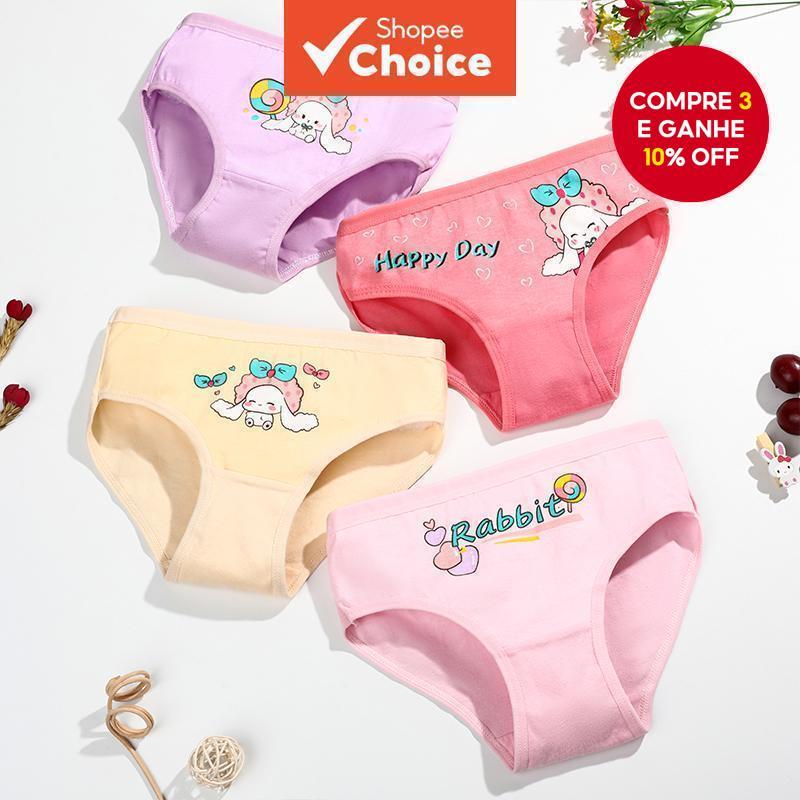 4 Pçs Criança Menina Calcinha De Algodão Macio Cuecas Do Bebê Bonito Coelho Dos Desenhos Animados Underpant Respirável M em Oferta na Shopee