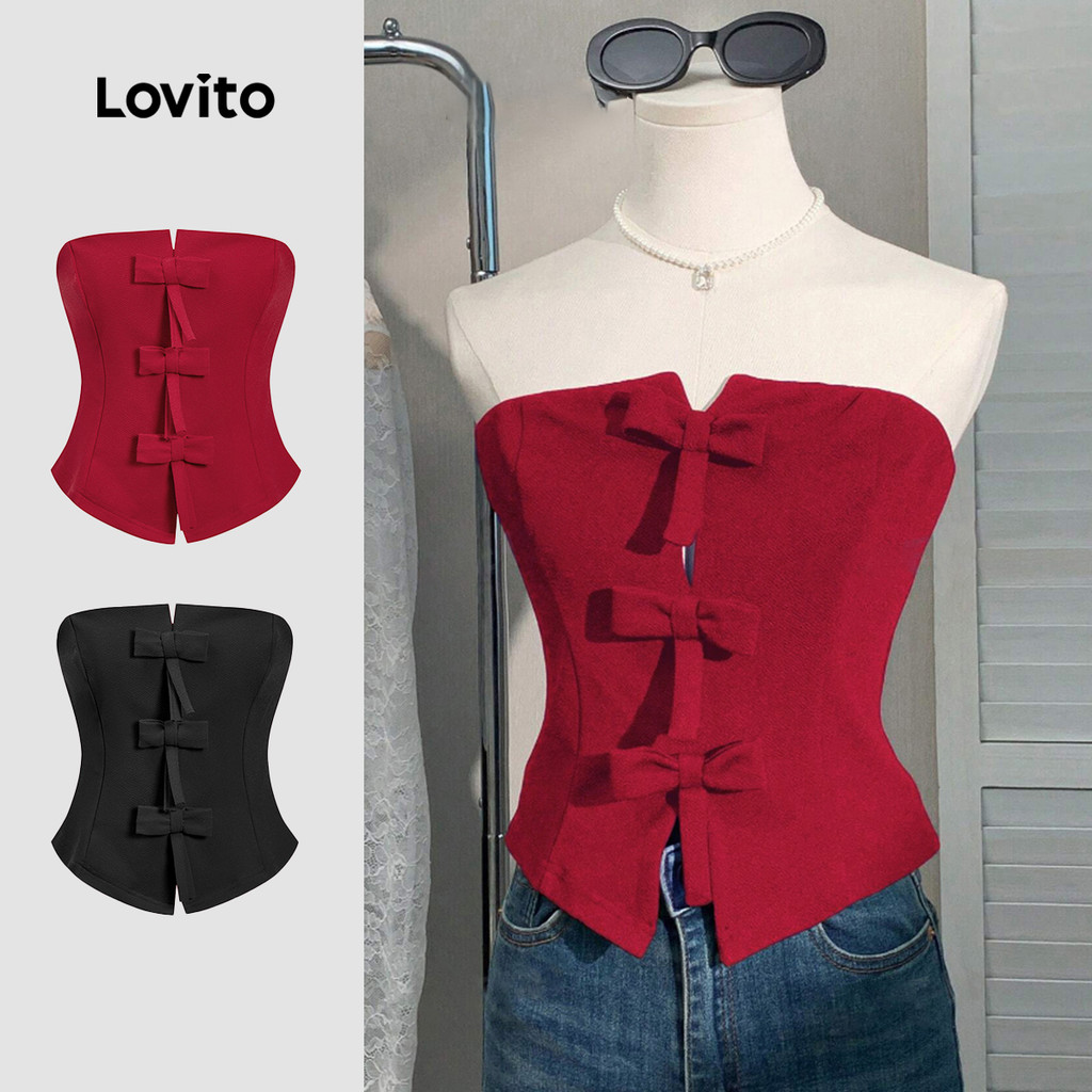 Lovito Regata Feminina De Verão/Primavera Com Laço Fofo L104ED993 em Oferta na Shopee