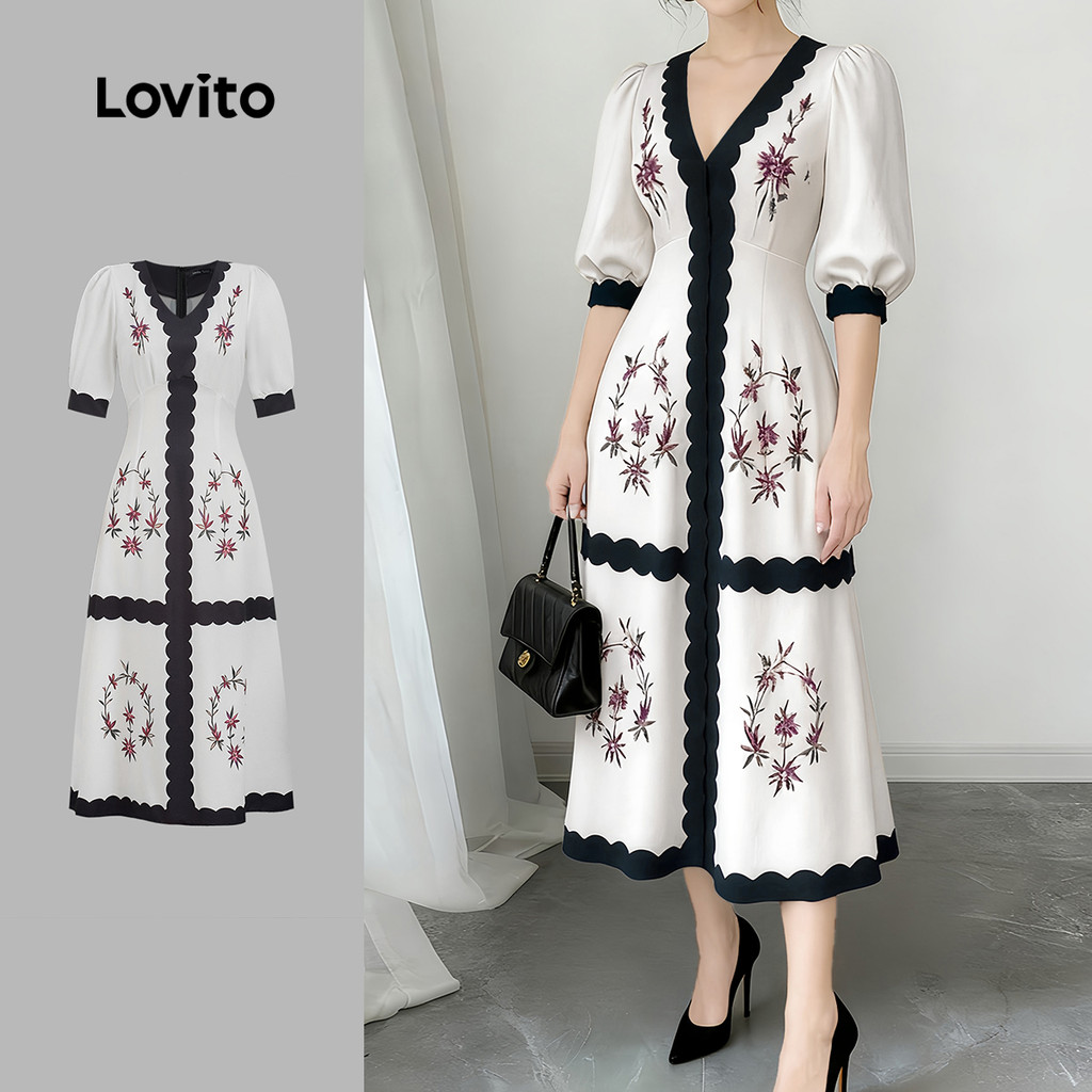 Lovito Vestido Boho Estrutura Linha Primavera/verão para Mulheres LK2LD442 em Oferta na Shopee