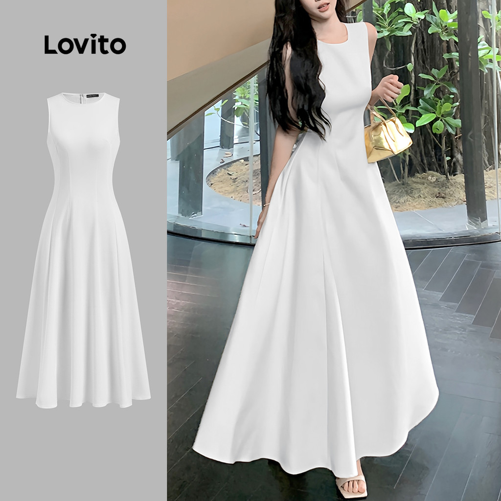 Lovito Vestido Elegante Plano com Linhas Estruturais Primavera/Verão Para Mulheres L125AD444