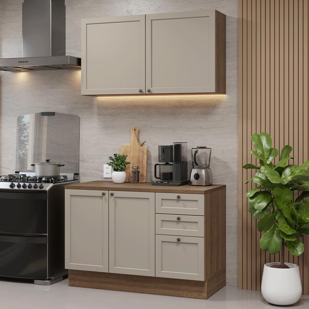 Armário de Cozinha Compacta 120 cm Rustic/Crema Vik Madesa 01