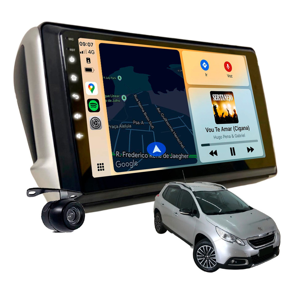 Kit Multimídia Mp10 Gps Carplay Sem Fio Peugeot 2008 2013-20