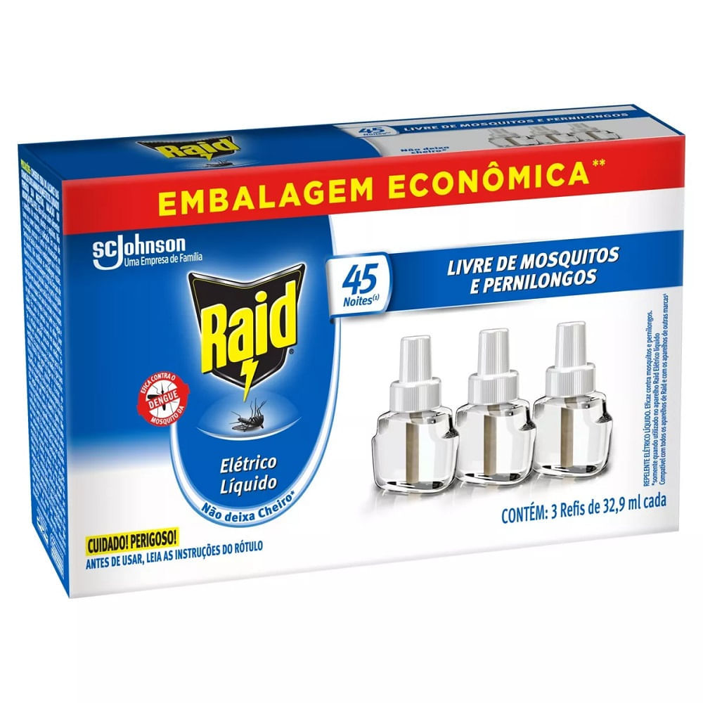Inseticida Raid Elétrico 45 Noites 3 Refil 32,9ml em Oferta na Shopee