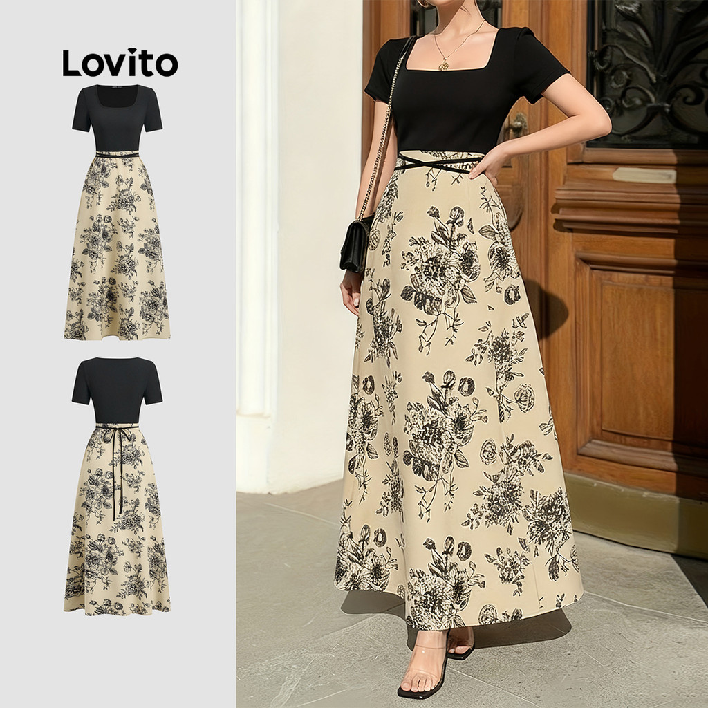 Lovito  Tecido de Vestido Casual Costura em Tecido Canelado Cruzado Primavera/verão Vestido para Mulheres L171ED524