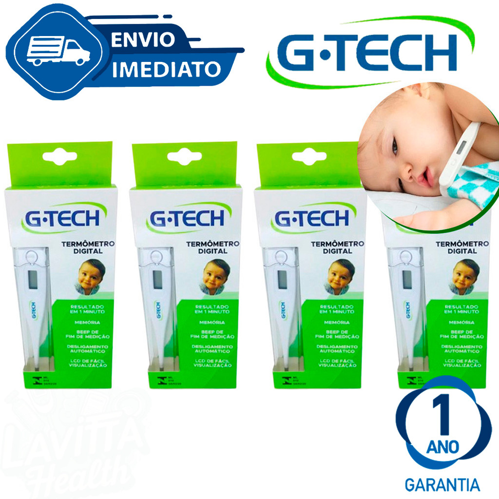 Kit C/4 Termômetro Clínico Digital Branco G-Tech Infantil e Adulto Rápido Th1027 Envio Imediato